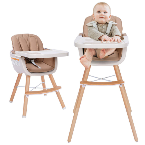 Convertible Wooden High Chair With Adjustable Legs And Dishwasher Safe Tray